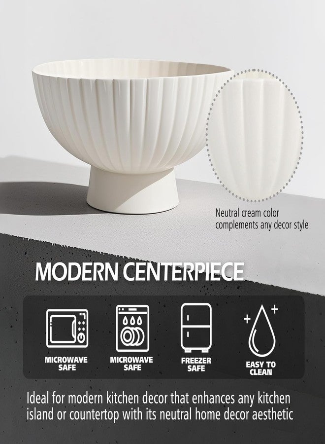 Accessoryway Modern 8 Inch White Ceramic Fruit Bowl - Small Footed Pedestal Fruit Bowl for Kitchen Counter, Farmhouse Chic Centerpiece for Dining Coffee Table & Home Decor,Key Ruffle Bowl for Entryway Table - Image 4